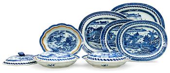 53. A part blue and white dinner service, Qing dynasty, Qianlong (1736-95).