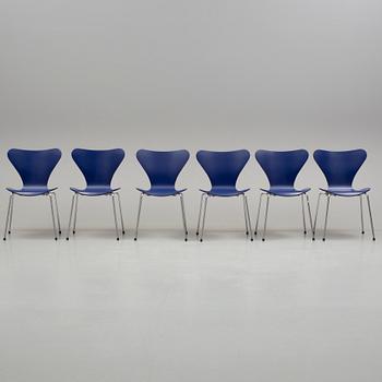 ARNE JACOBSEN, stolar, "Sjuan", 6 stycken, Fritz Hansen, 1900/2000-tal.