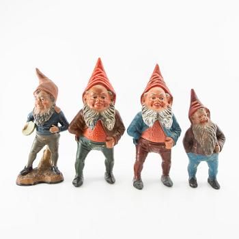 Gnomes 4 pcs probably Germany first half/mid 20th century painted terracotta.