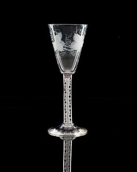 An English engraved wine goblet, 18th Century.