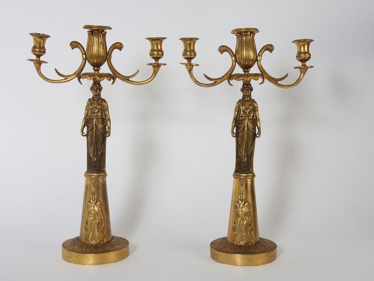 KANDELABER, ett par, mässing, empirestil.