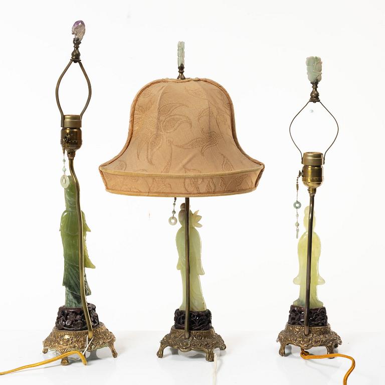 A set of three sculptures/table lamps, China, 20th century.
