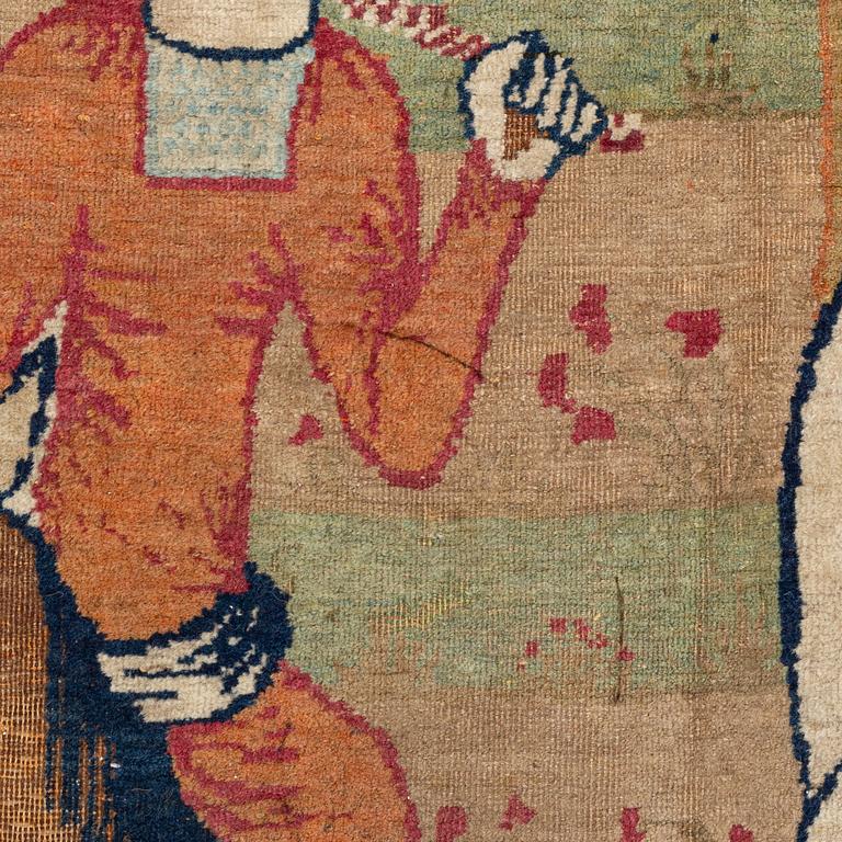 Matta, antik figural Kirman Laver, ca 223 x 129 cm.