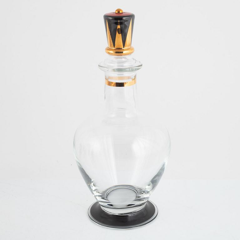 Gunnar Cyrén, carafe and 13 schnapps glasses from the Nobel Service, Orrefors, late 20th century.