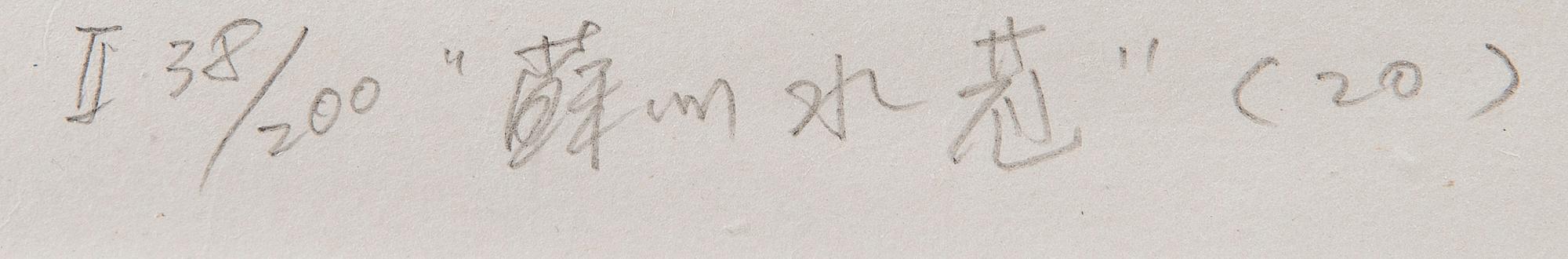 PUUPIIRROS, Kiina, signeerattu, päivätty ja numeroitu Zhou Xing Hua 1986, II 38/200.