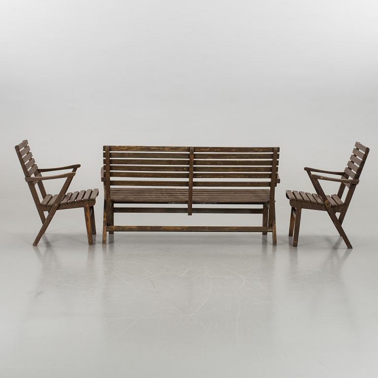 CARL MALMSTEN, garden furniture 'Bergshamra', two chairs, a sofa and a table. Mid 20 th century.