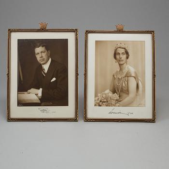 A pair of signed Royal photographs, King Gustav VI Adolf and Queen Louise of Sweden, dated 1936.