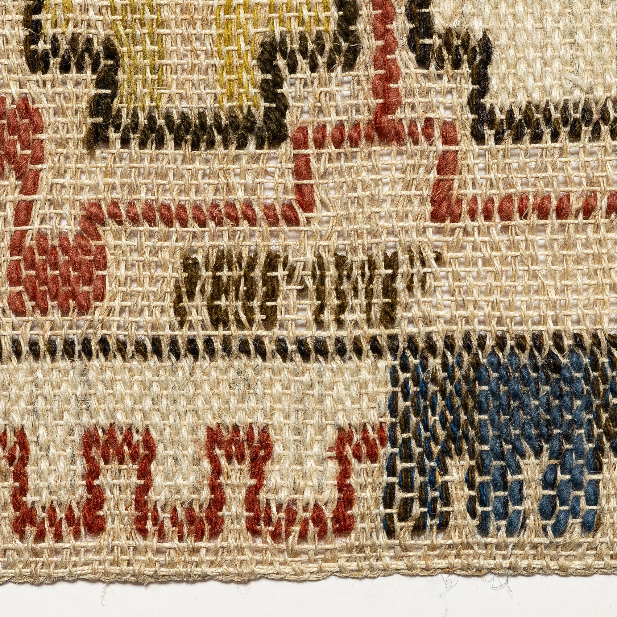 Märta Måås-Fjetterström, 'Grodblad blå', hooked rug on linen foundation, signed AB MMF, c. 41 x 59.5 cm.