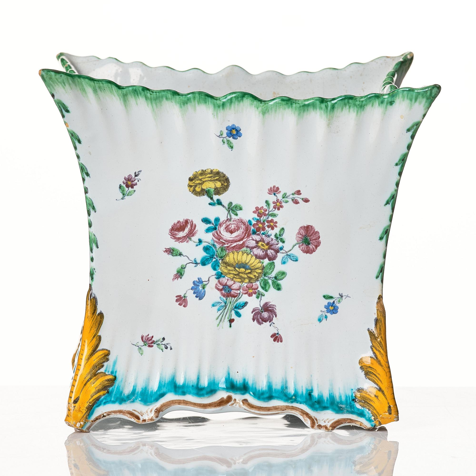 A Swedish faience Rörstrand flower pot, 18th Century.