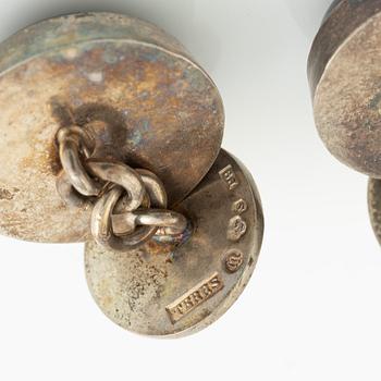 PA Lundahl-Terrs, three pairs of cufflinks, sterling silver and spectrolite, Växjö 1965, 1966 and 1969.