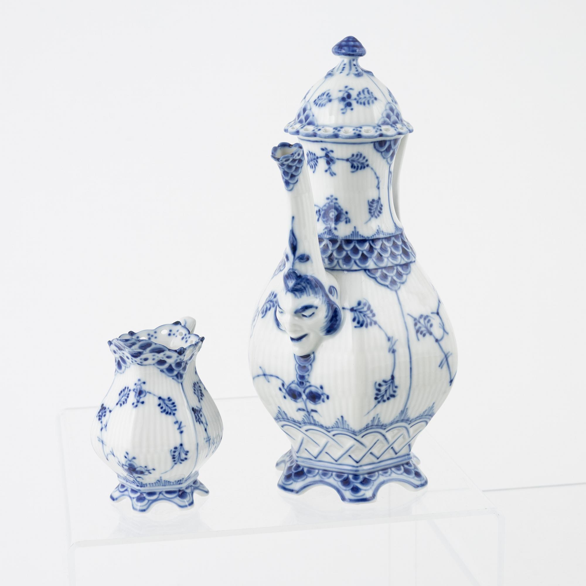 A 48-piece coffee and tea service, half lace and full lace 'Musselmalet', Royal Copenhagen, Denmark.