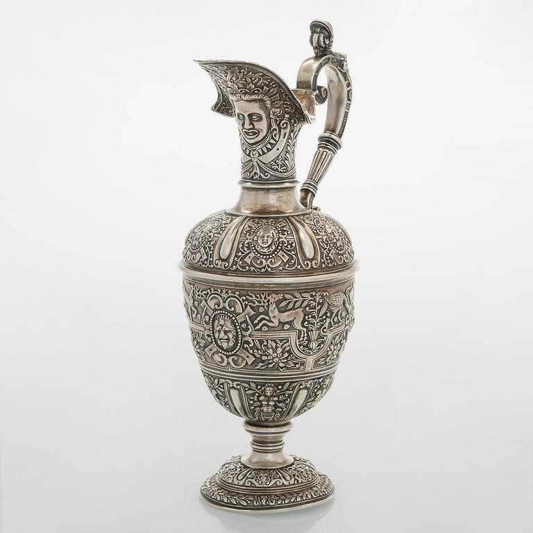 A sterling silver wine ewer, maker's mark of George Fox, London 1872.