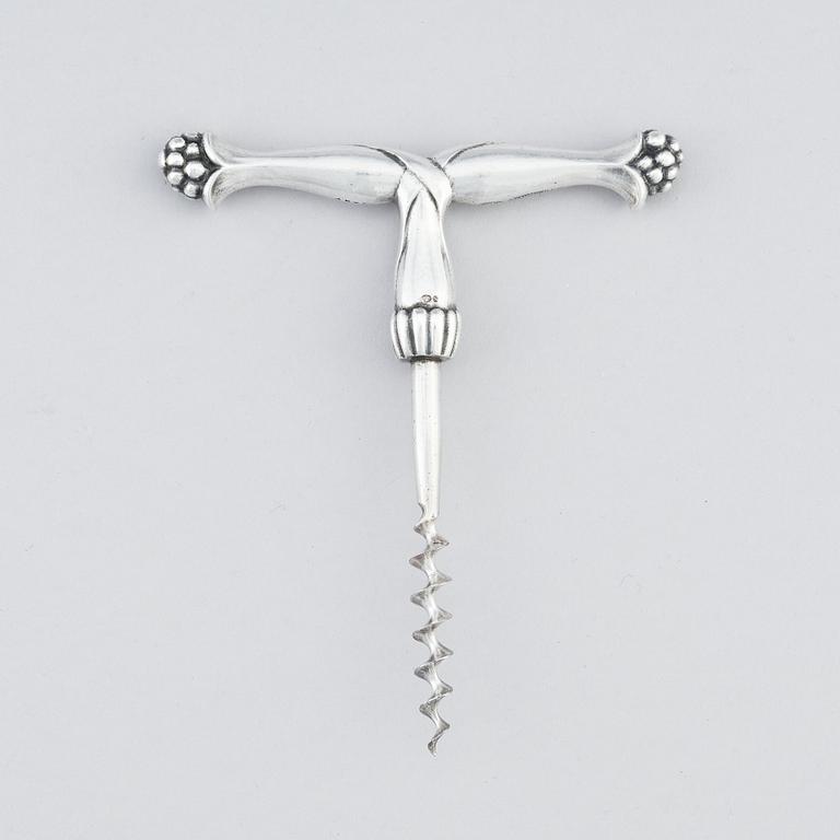 Georg Jensen, an 830/1000 silver corkscrew, Copenhagen ca 1915-1919, Swedish import marks GAB F, design nr 89 (blurred).