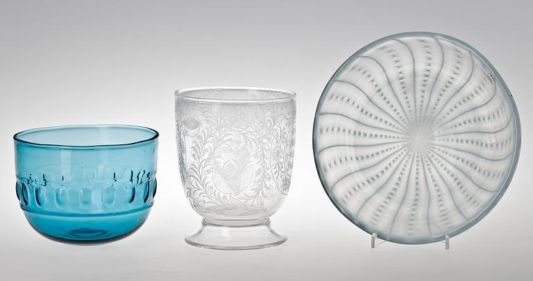 PARTI GLAS, 3 delar, Orrefors samt Kosta, sign.