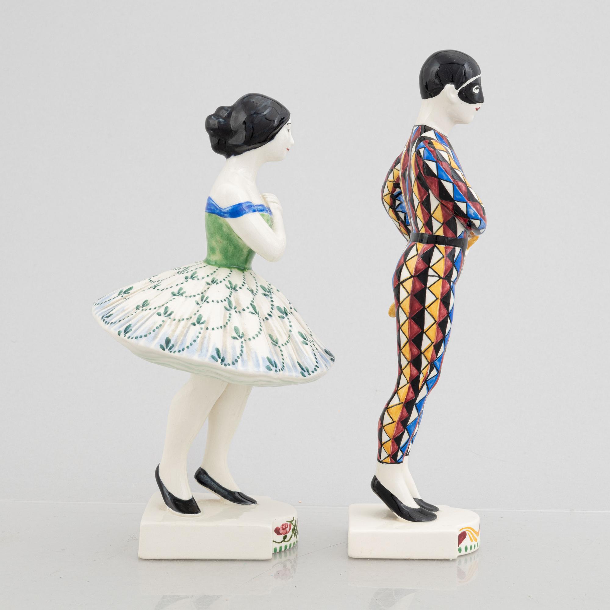Rasmus Harboe, figurines, 2 pcs, faience, Aluminia, Denmark, early 20th Century.