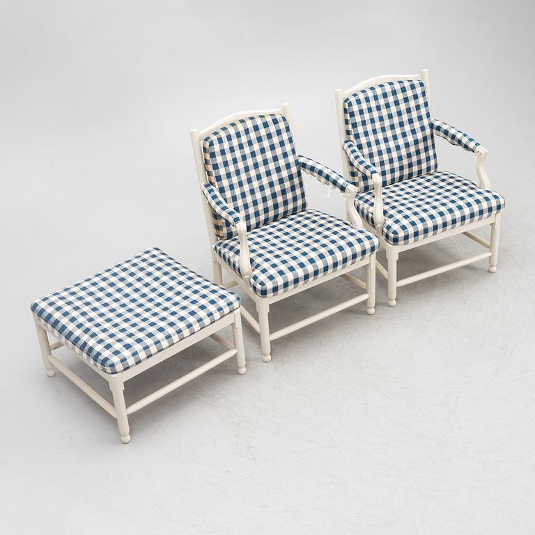 Armchairs, a pair, and footstool, "Medevi", IKEA, 1990s.