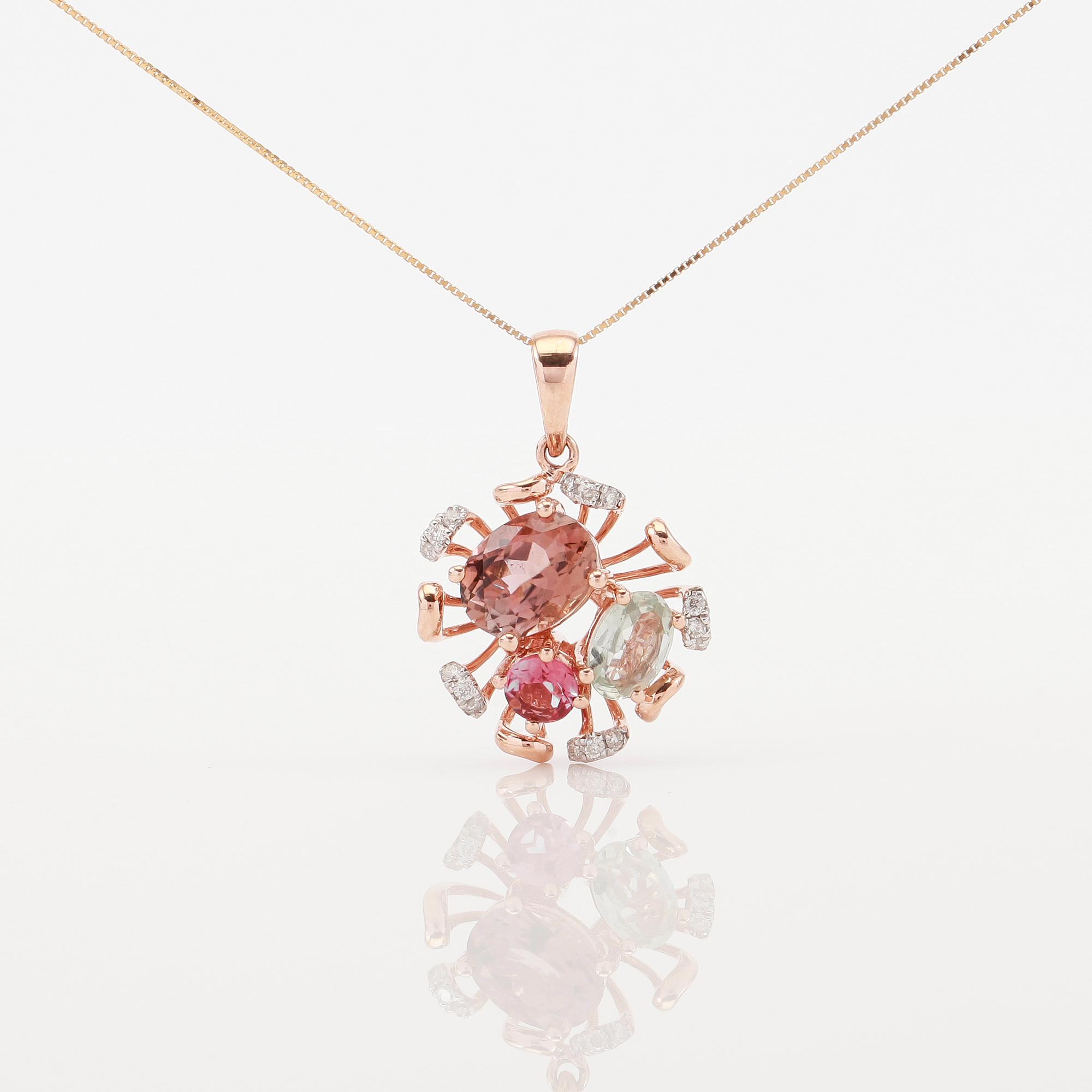 HÄNGE MED KEDJA, 14K/18K guld/roséguld, diamanter och olika stenar.