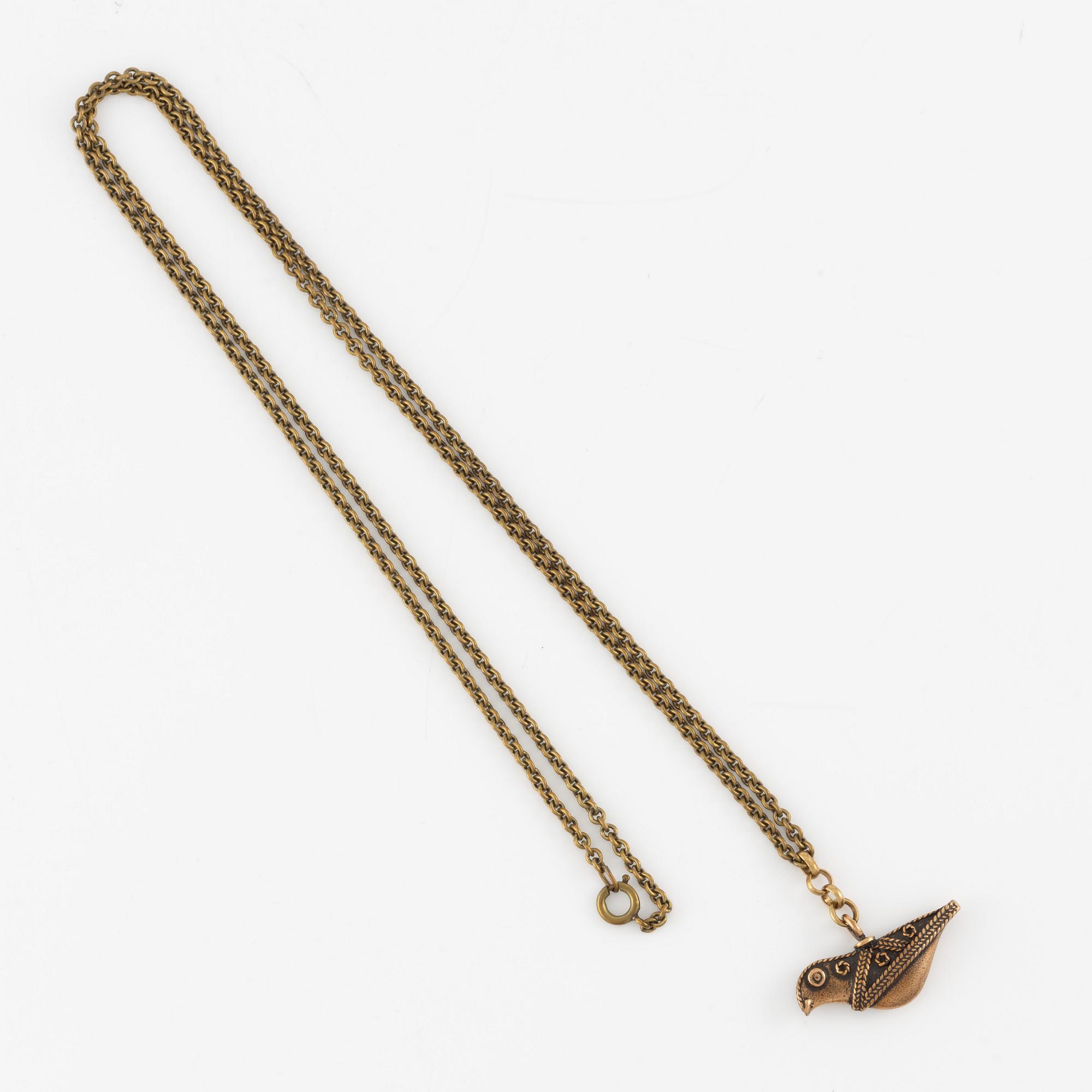 Kalevala Koru, 4 pieces, a pair of earrings, two necklaces, and a brooch, bronze, Finland.