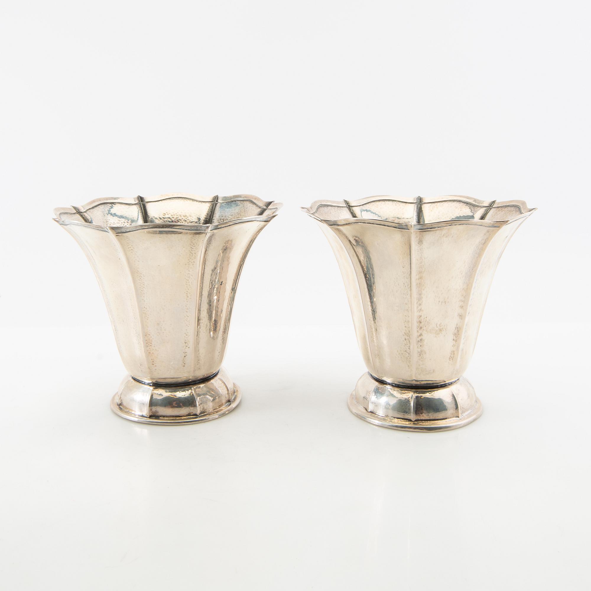David Andersen vases, a pair, silver, Stockholm 1930.