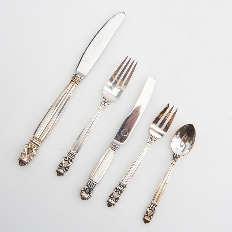 Johan Rohde, bestick 50 dlr "Konge/Achorn" sterlingsilver för Georg Jensen efter 1945.