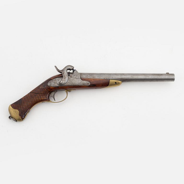 A Swedish smooth bored percussion pistol, 1850 pattern.