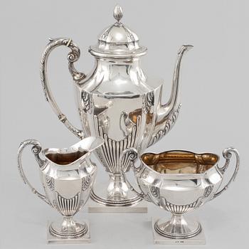 KAFFESERVIS, 3 delar, silver, GAB, 1907. Vikt 1312 gram.