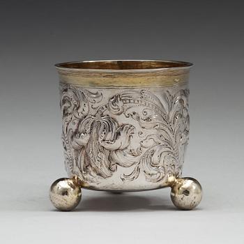 A Swedish 17th century parcel-gilt beaker, mark of Johan Wefwer (Linköping 1672-1705).