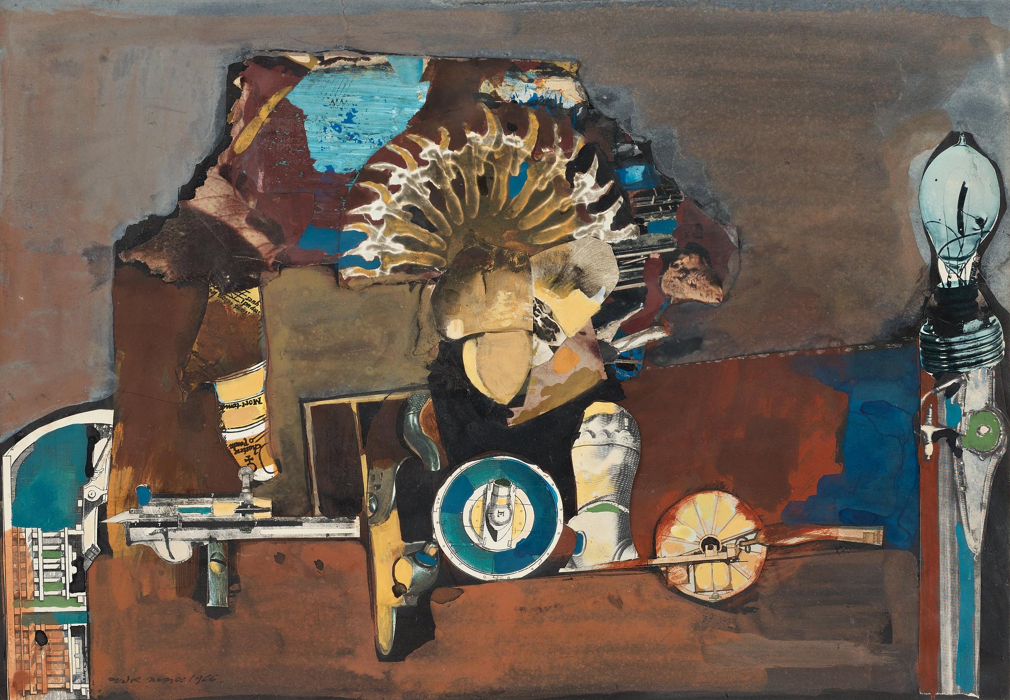 ENDRE NEMES, acrylic and collage, signed and dated 1966.