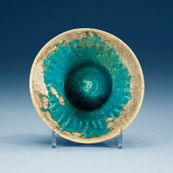 1140. BOWL, pottery. Turquoise glaze. Persia 13th century, probably Kashan.