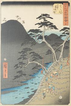 Ando Utagawa Hiroshige, två träsnitt, troligen 1800-tal.