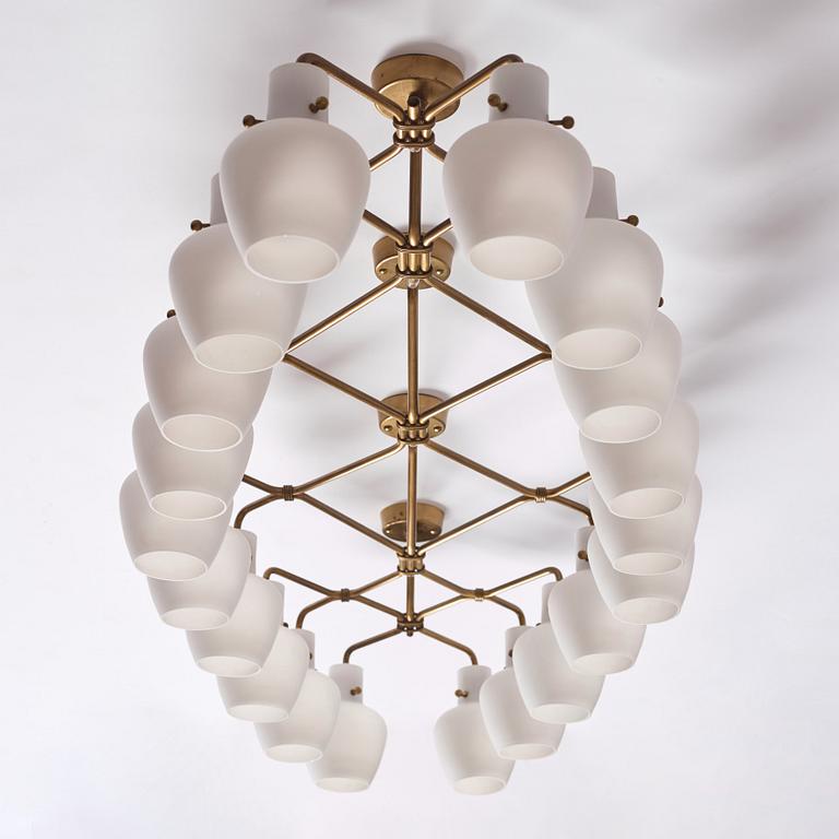 Hans Bergström, a rare and monumental ceiling lamp, ateljé Lyktan, Sweden, 1940-50s.