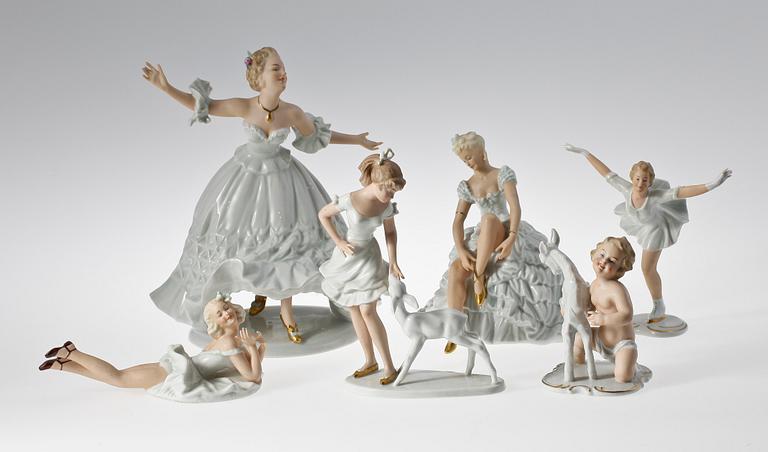 FIGURINER, 6 st, porslin, Wallendorf och Schaubach, 1900-tal.