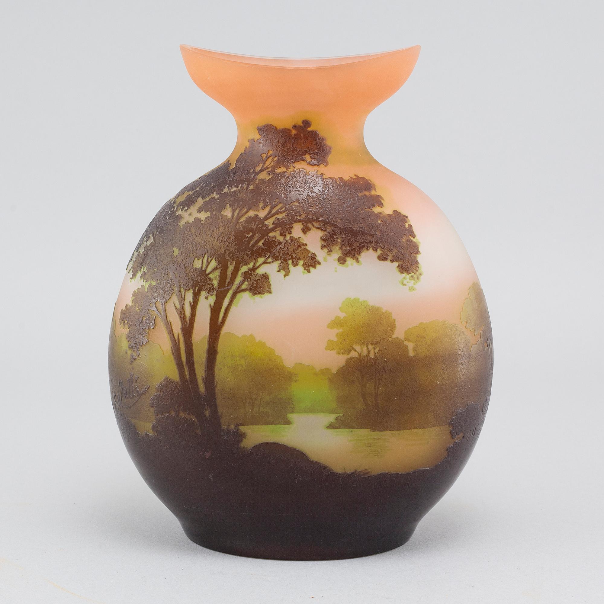 EMILE GALLÉ, vas, glas, art nouveau, signerad Gallé, tidigt 1900-tal.