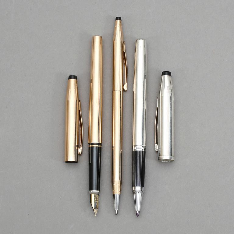 PENNOR, 3 st, silver respektive 2 guldpläterade, Cross.