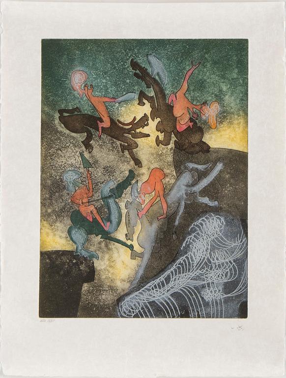 ROBERTO MATTA, Suite with 10 aquatints in colours, 1975, on Japon nacré paper.