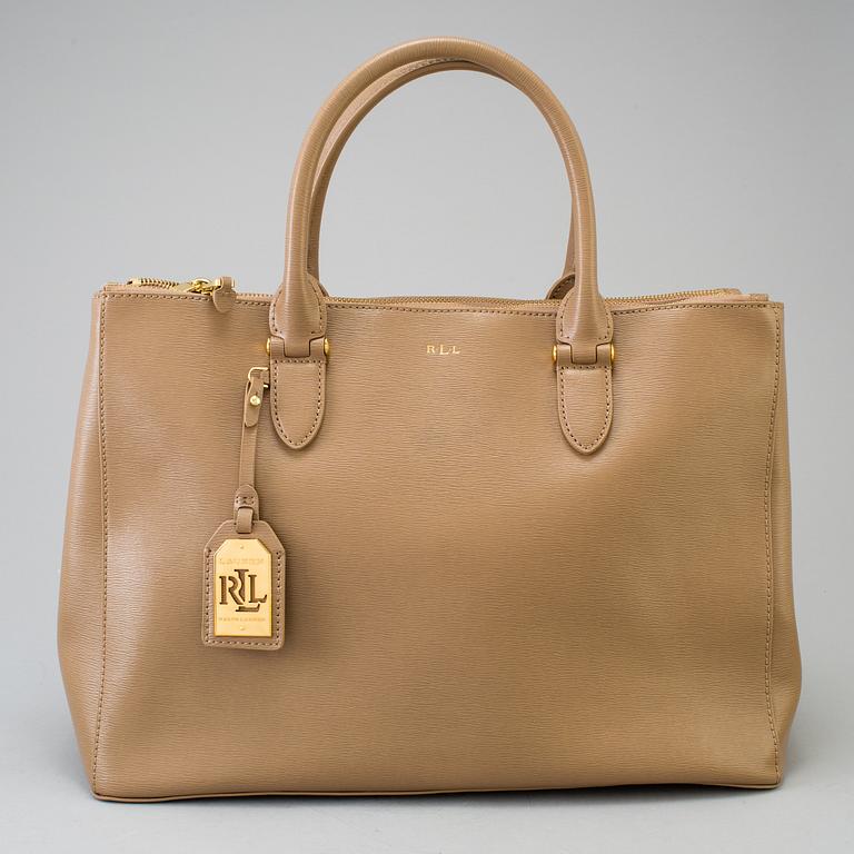 a "Newbury Double-Zip Satchel" bag by Ralph Lauren.