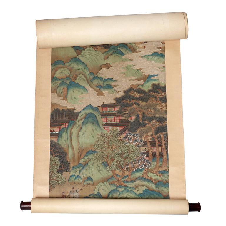 A hanging scroll in a stylized style of Ma Yuan (c. 1160-1225), Qing Dynasty, 18/19th Century.