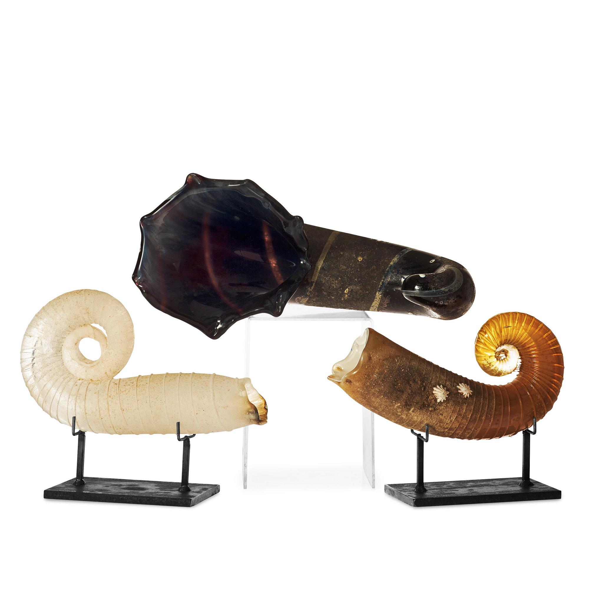 A set of three Claes Uvesten sand cast glass sculptures, Stockholm 1996.