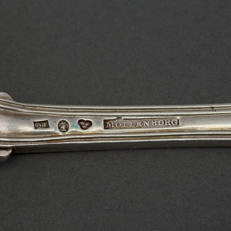 A set of 8 silver forks by Gustaf Möllenborg, Stockholm 1844.