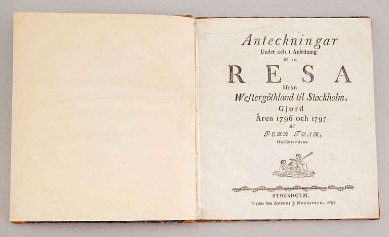 BOK, Anteckningar under och i anledning af en resa ifrån Westergöthland till Stockholm gjord åren 1796 och 1797.
