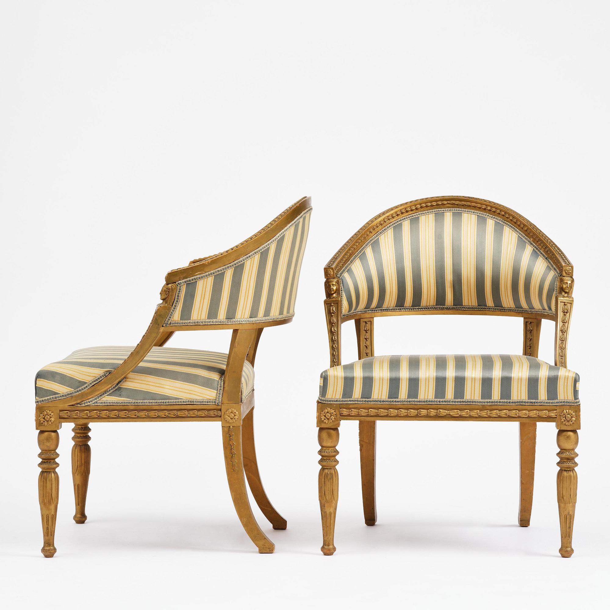 A pair of late Gustavian open armchairs attributed to E. Ståhl (master in Stockholm 1794-1820).