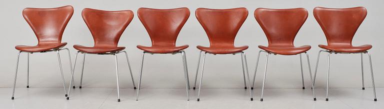 STOLAR, 6 st, "Sjuan / 3107 / Syveren", Arne Jacobsen, Fritz Hansen, Danmark, formgiven 1955.