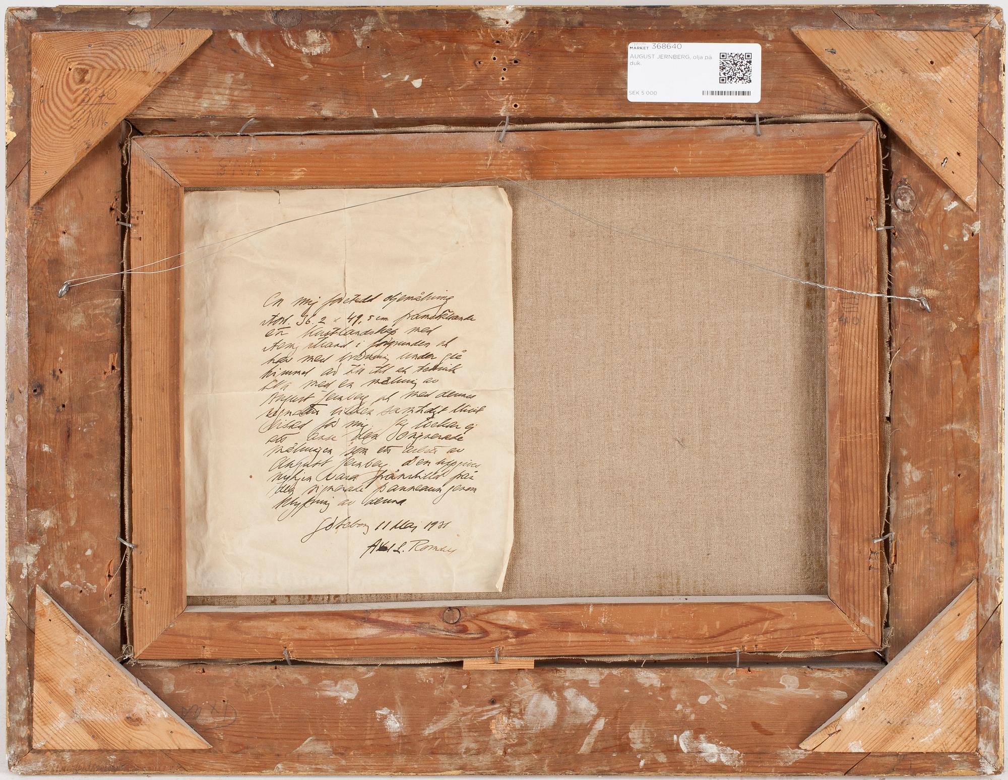 AUGUST JERNBERG, olja på duk.