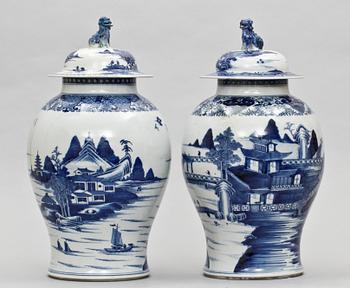 Two blue and white jars with covers, Qing dynasty, Jiaqing (1796-1820).