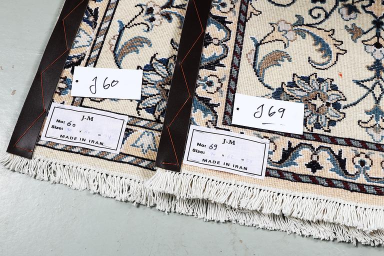 Two Nain rug, part silk, so called 9 LAA, ca 90 x 60 cm.