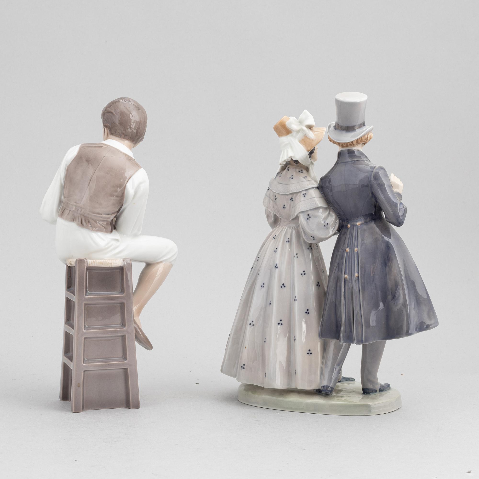 Figuriner, 3 st, porslin, Royal Copenhagen samt Bing & Grøndahl, Danmark.