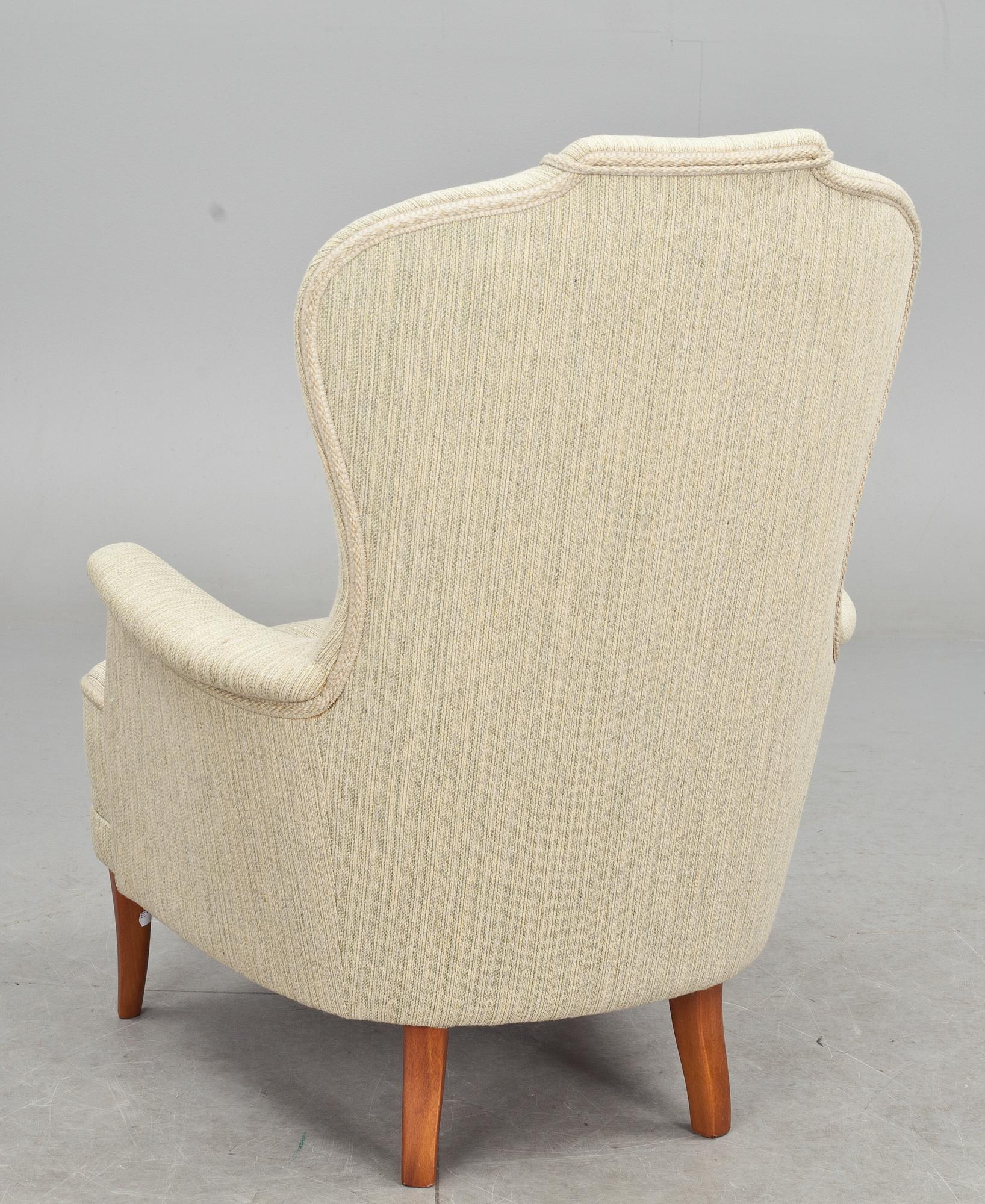 FÅTÖLJ, "Farmor" design Carl Malmsten. Märkt Sjögren.