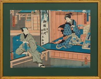 TRÄSNITT, 4 st,  bland annat Utagawa Kunisada, Japan, 1800/1900-tal.