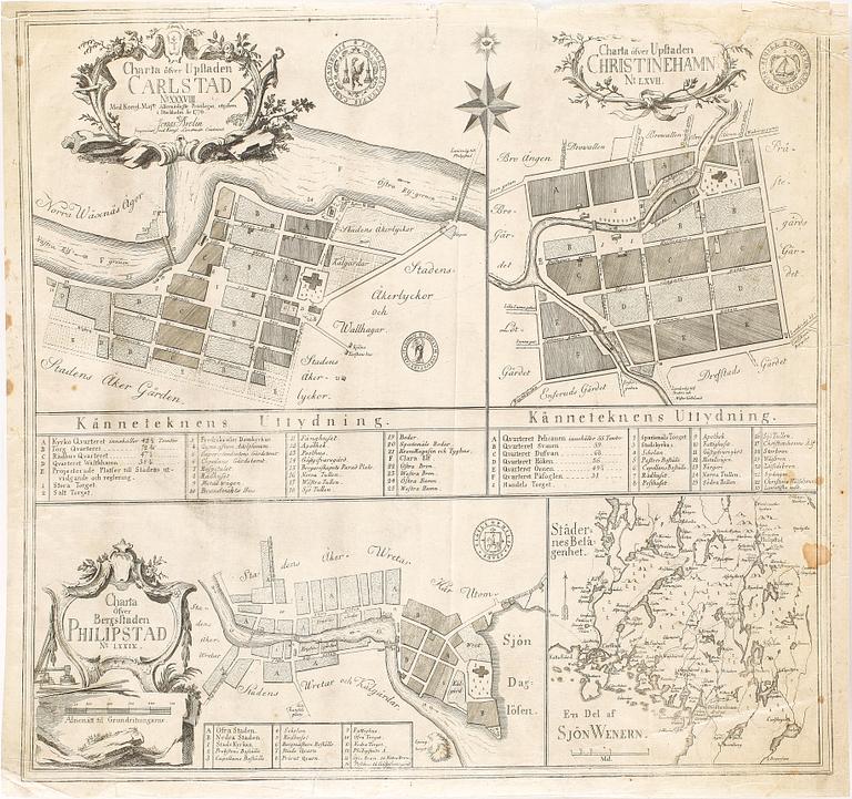 KARTA över bl. a Carlstad, Jonas Brolin vid Kongl Landmät Contoiret, Stockholm, 1700-talets slut.