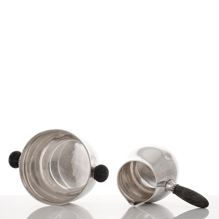 Georg Jensen, a set of three pieces of sterling coffee service, Copenhagen 1925-44 (the sugar bowl 1925-33), design nr 80 A and B.